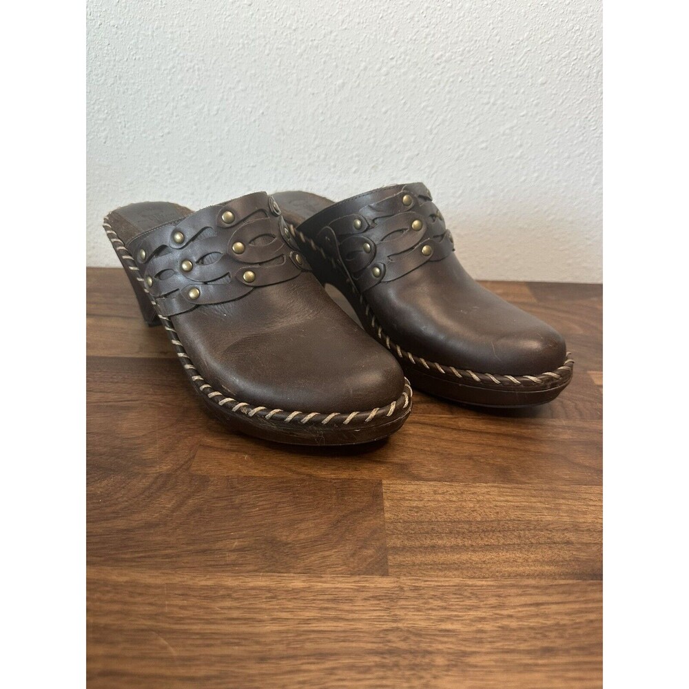 Frye Mule Clogs Distressed Brown Leather Slip On Heels Western Womens Sz 8.5